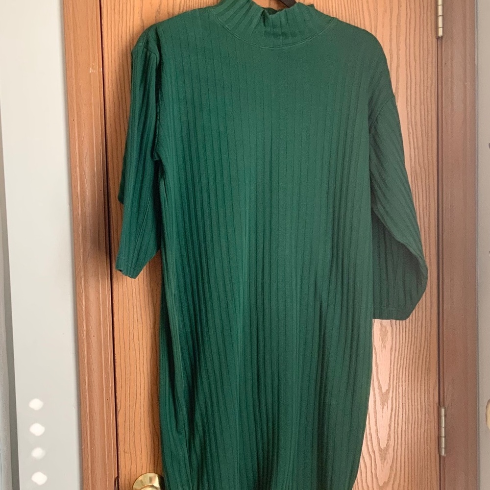VINTAGE OVERSIZED EXPRESS TRICOT GREEN TURTLENECK SWEATER KNIT DRESS SIZE XS / 0